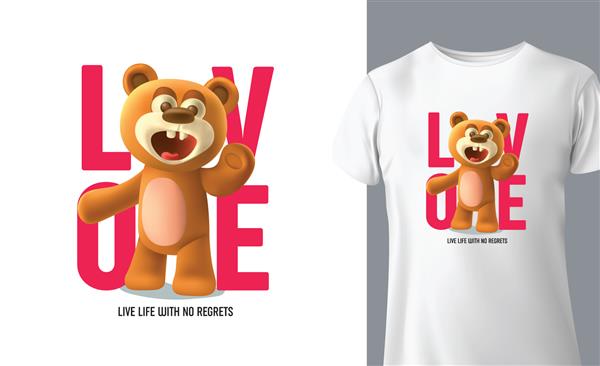 طرح گرافیکی تی شرت شعار عشق با اسباب بازی خرس زیبا تصویر برداری برای تی شرت
