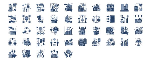 مجموعه ای از نمادهای مربوط به تامین مالی جمعی از جمله نمادهایی مانند Analytics Bank Banker Business و غیره تصاویر وکتور مجموعه Pixel Perfect