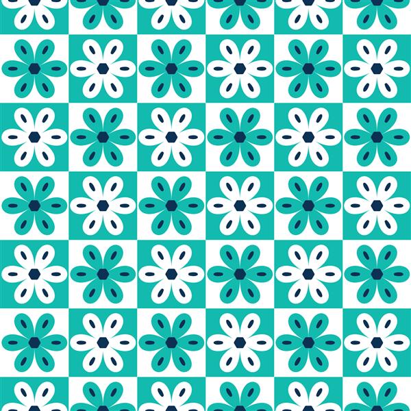 گل‌های هندسی یکپارچهسازی با سیستمعامل شیرین الگوهای بدون درز دیزی انتزاعی رنگ‌های مد مد روز طرح زیبا ساده مربع‌های تک رنگ مناسب برای رنگ‌های آبی تیفانی چاپ Allover