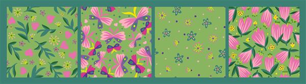 مجموعه ای از الگوهای زیبا و بدون درز گل مجموعه ای از گل های ریز و درشت دیزی طرحی مسطح بسته گیاه شناسی به سبک مدرن مرسوم مد روز نقوش گل های چمنزار تابستانی سبک کارتونی