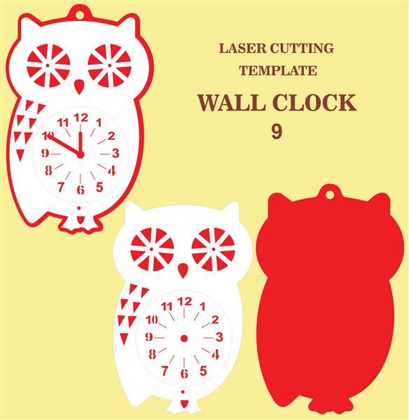 فایل برش لیزری ساعت دیواری OWL وکتور عکس ماکت ساعت دیواری برای برش ام دی اف و اکریلیک