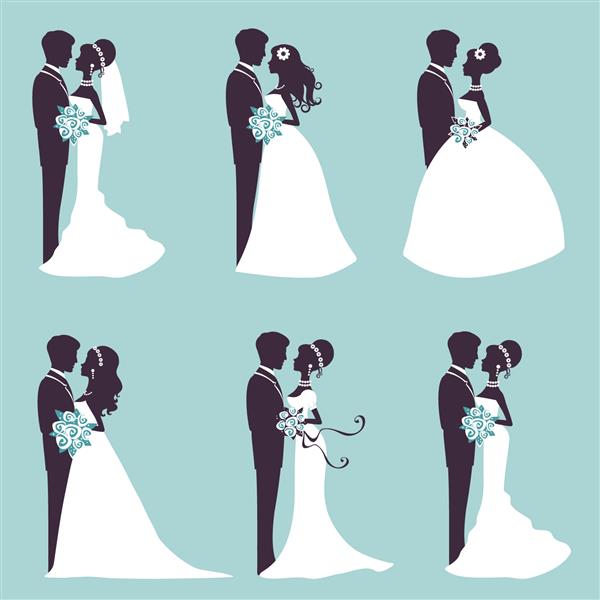 تصویر شش زوج عروسی به صورت شبح در فرمت وکتور