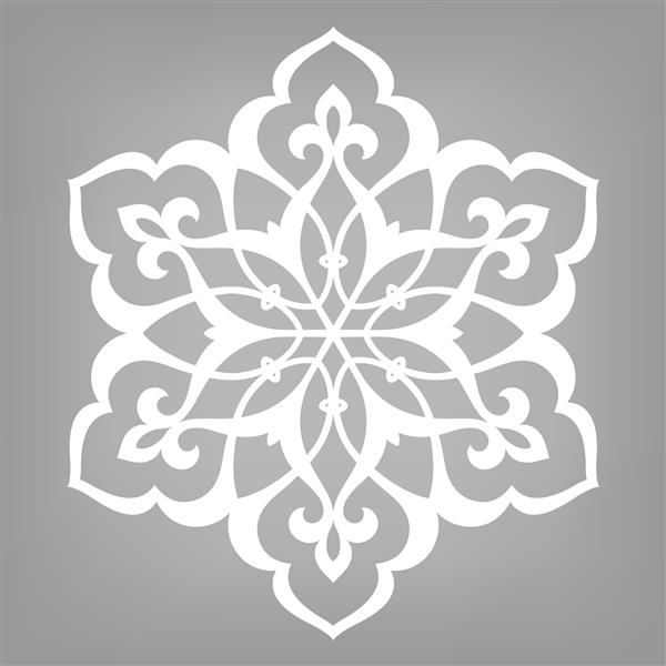 الگوی دایره ای شش نوک ماندالا وکتور زیور گرد در زمینه خاکستری به سبک عربی