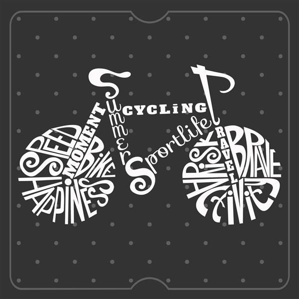 آیکون جدا شده دوچرخه ساخته شده از کلمات پوستر داخلی هیپستر با دست کارت پستال زیبا خوشنویسی پوستر تایپوگرافی برای تی شرت یا برای کسب و کار شما دوچرخه قدیمی رترو پس زمینه جدا شده