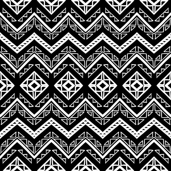 الگوی بدون درز دستی با انگیزه های قبیله ای آزتک کاغذ دیواری انتزاعی سیاه و سفید به سبک بوهو