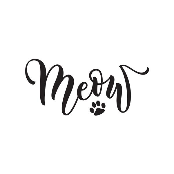 وکتور حروف سیاه میو با چاپ پنجه گربه زیبا طرح طراحی پوستر شعار میو گربه