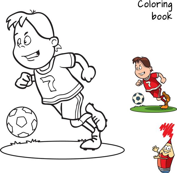 کارتونی بازیکن فوتبال برای کتاب رنگ آمیزی تصویر برداری