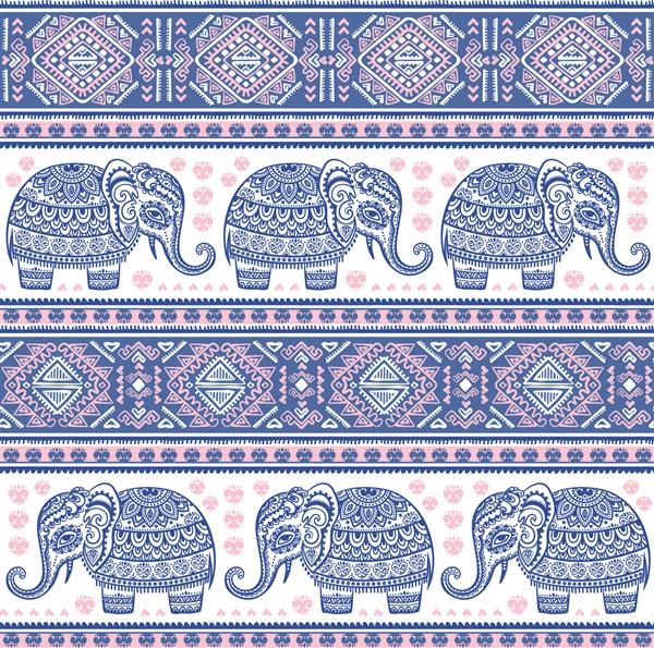 فیل قومی نیلوفر آبی هندی وکتور گرافیکی قدیمی تزئینات قبیله ای آفریقایی قابل استفاده برای کتاب رنگ آمیزی پارچه چاپ کیف تلفن کارت تبریک