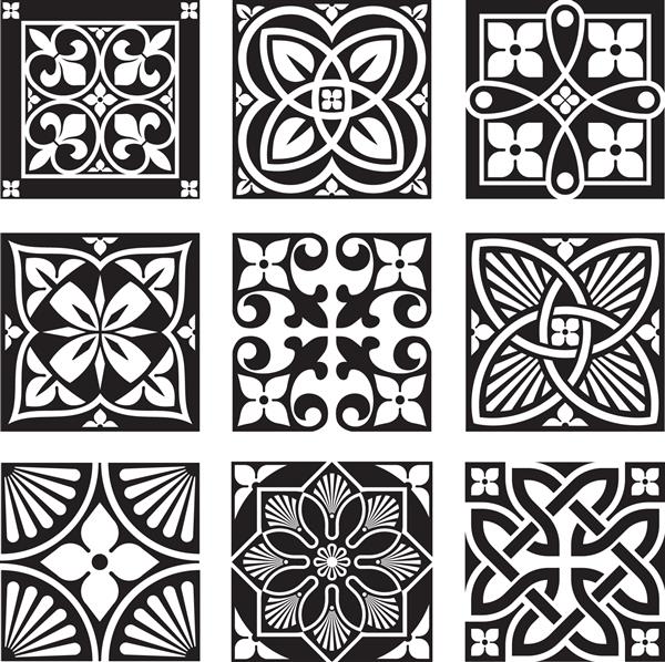 الگوهای زینتی قدیمی در سیاه و سفید