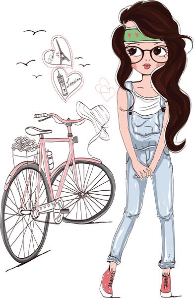 مدل دختر با دوچرخه برای چاپ تی شرت