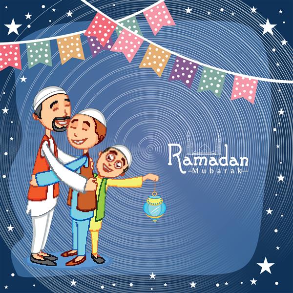 مردان مسلمان شاد در آغوش کشیدن یکدیگر به مناسبت ماه مبارک جامعه مسلمانان جشن رمضان کریم