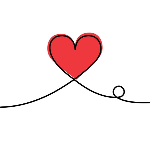 نقاشی یک خطی پیوسته از قلب قرمز جدا شده در زمینه سفید تصویر برداری EPS10 برای بنر الگو پوستر وب برنامه کارت ولنتاین عروسی تصویر خط نازک سیاه نماد قلب