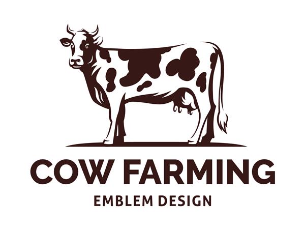 شکل یک گاو با شاخ های ایستاده روی زمین - نشان کشاورزی طراحی لوگو تصویر