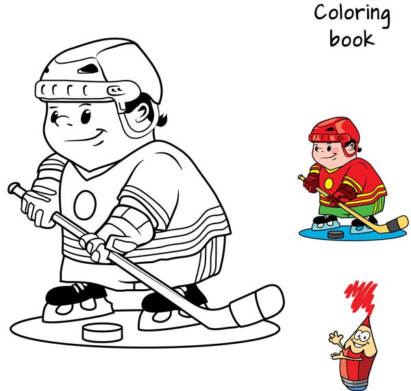 بازیکن هاکی کتاب رنگ آمیزی تصویر برداری کارتونی