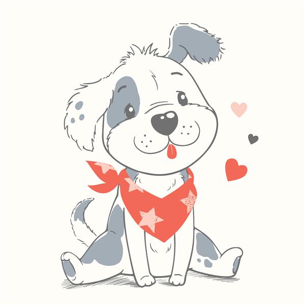 تصویر برداری وکتور کارتونی سگ ناز قابل استفاده برای چاپ تی شرت طراحی مد لباس کودکان کارت دعوت حمام نوزاد