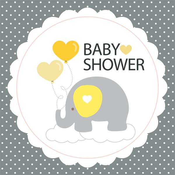 کارت دعوت حمام نوزاد با فیل و بادکنک