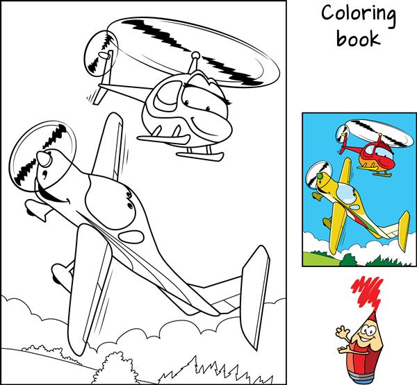 یک پسر هواپیمای کوچک و یک دختر هلیکوپتر کتاب رنگ آمیزی تصویر برداری کارتونی