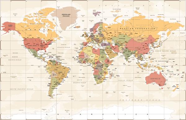 نقشه جهانی قدیمی - تصویر برداری دقیق