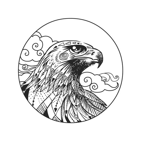 وکتور سر پرنده شکاری با دست کشیده شده تصویرسازی به سبک بوهمی