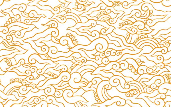 نقاشی باتیک از پارچه جاوا اندونزی طرح بدون درز خطوط نارنجی و پس زمینه سفید