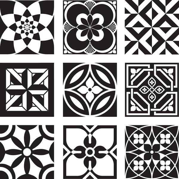 الگوهای زینتی قدیمی در سیاه و سفید