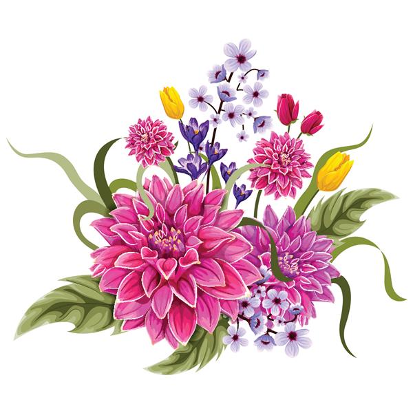 طرح وکتور دسته گل رنگارنگ وینتیج برای طرح دعوت و کارت تبریک