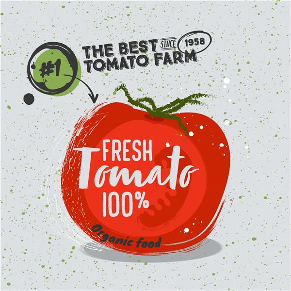 پوستر با طرح سبزی گوجه فرنگی حروف بهترین مزرعه گوجه فرنگی