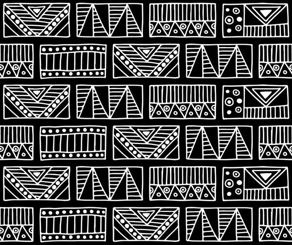 الگوی برداری بدون درز زمینه هندسی سیاه و سفید با عناصر تزئینی قبیله ای با دست کشیده شده است چاپ با نقوش قومی عامیانه سنتی تصویر برداری گرافیکی