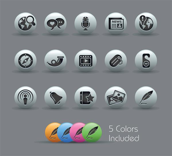 رسانه های اجتماعی سری مروارید شامل 5 نسخه رنگی برای هر نماد در لایه های مختلف