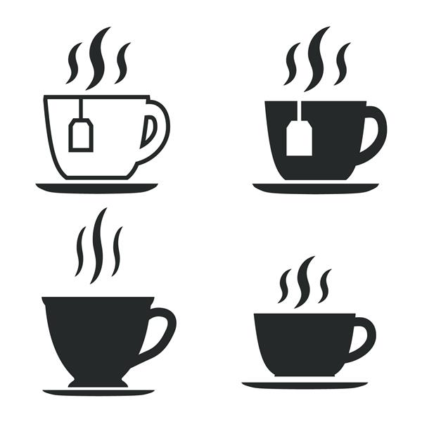 مجموعه آیکون های وکتور چای تصویر سیاه جدا شده برای گرافیک و طراحی وب