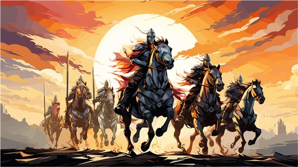 گروهی از شوالیه های شجاع سوار بر اسب وارد نبرد می شوند
