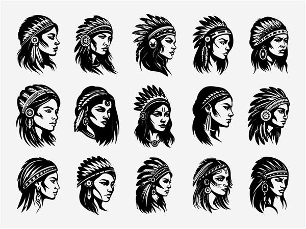 تصویر دستی پیچیده از سر سرخپوستان بومی آمریکا که نمادی از خرد ارتباط با طبیعت و معنویت است