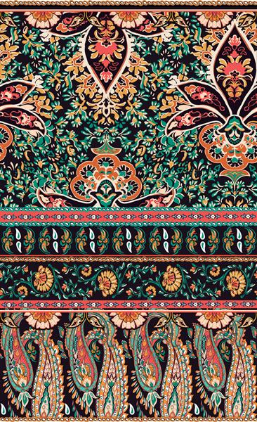 طرح گل رنگارنگ با طرح سنتی طرح ایرانی گلدوزی و حاشیه مناسب برای طرح پارچه لباس و کاغذ دیواری