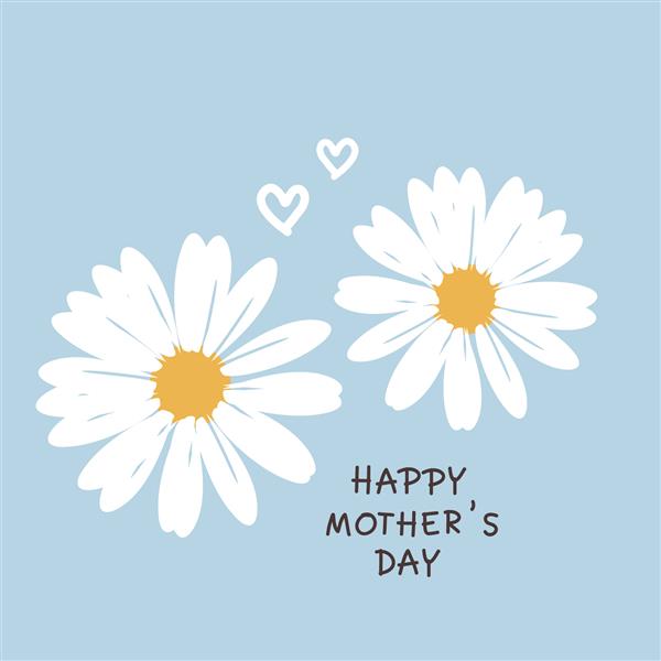 کارت روز مادر با گل دیزی با دست و قلب های زیبا روی تصویر برداری پس زمینه آبی