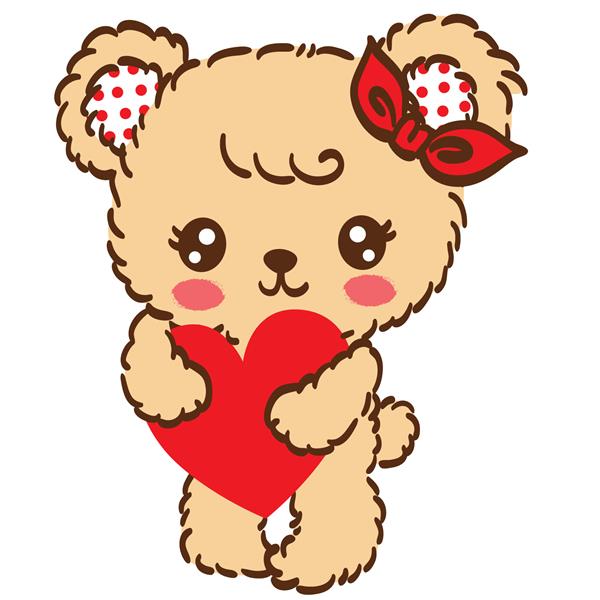 کارتون خرس ناز با قلب قرمز در پس زمینه سفید