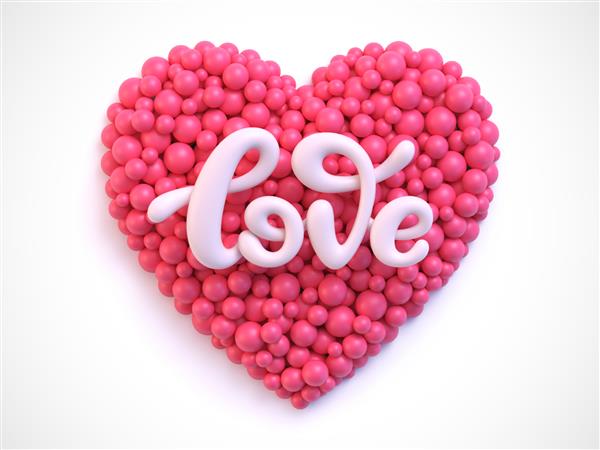 حروف کلمه عشق با توپ های صورتی به شکل قلب جدا شده در پس زمینه سفید مفهوم احساسات خلاقانه زیبا برای روز ولنتاین تصویر برداری