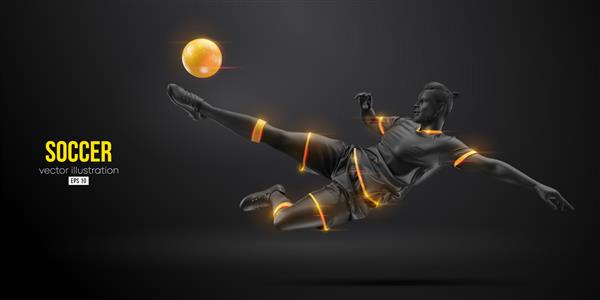 مرد بازیکن فوتبال فوتبال در عمل پس زمینه مشکی جدا شده تصویر برداری
