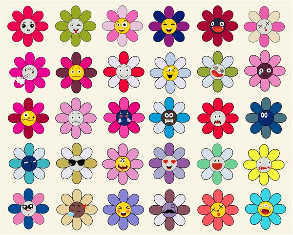 مجموعه وکتور بزرگ گل های ناز کاوائی با احساسات مختلف تصویر تخت طراحی پوستر کارت دعوتنامه پلاکارد بروشور بروشور وب
