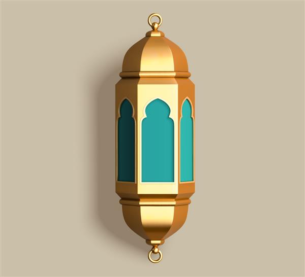 تصویر نمای رومیزی فانوس فانوس و فانوس عربی دکوراسیون سه بعدی تعطیلات اسلامی جدا شده در پس زمینه سبز