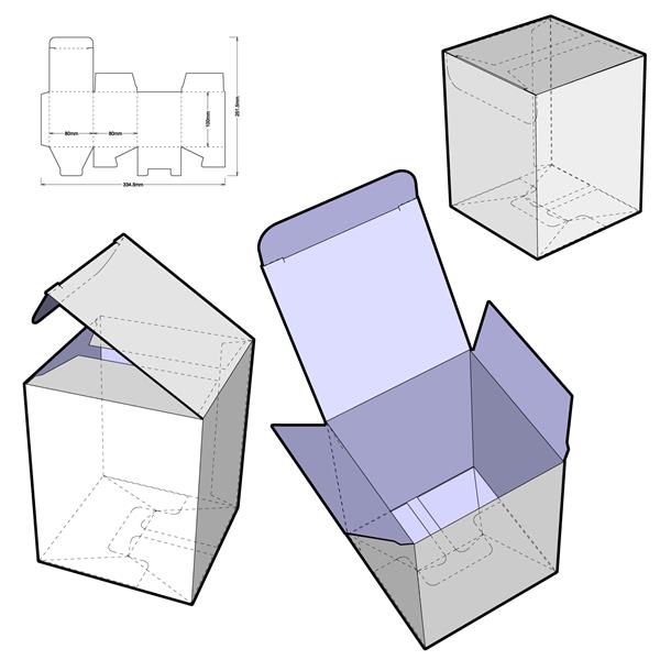 جعبه تاشو بسته بندی ساده اندازه داخلی 8x8x10 سانتی متر و الگوی قالب برش فایل eps در مقیاس کامل و کاملا کاربردی است برای تولید مقوای واقعی آماده شده است