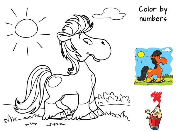 اسب کوچک پونی کتاب رنگ آمیزی تصویر برداری کارتونی
