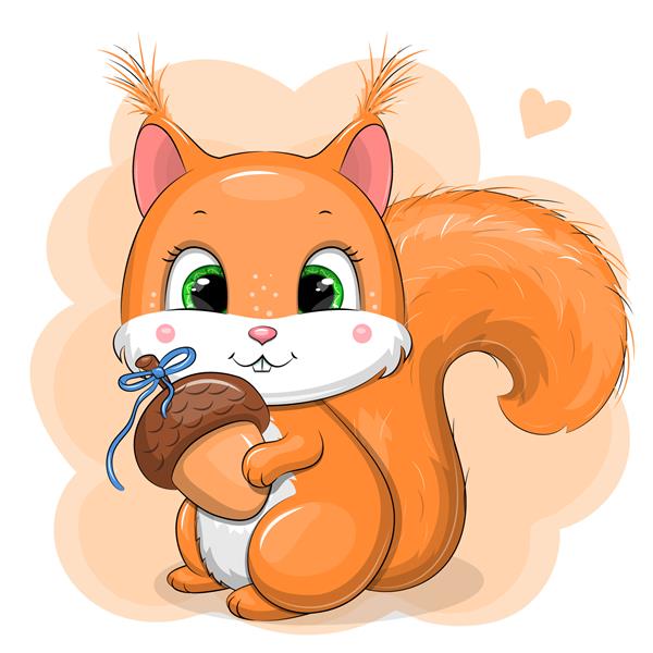 سنجاب کارتونی زیبا و بلوط تصویر برداری از یک حیوان