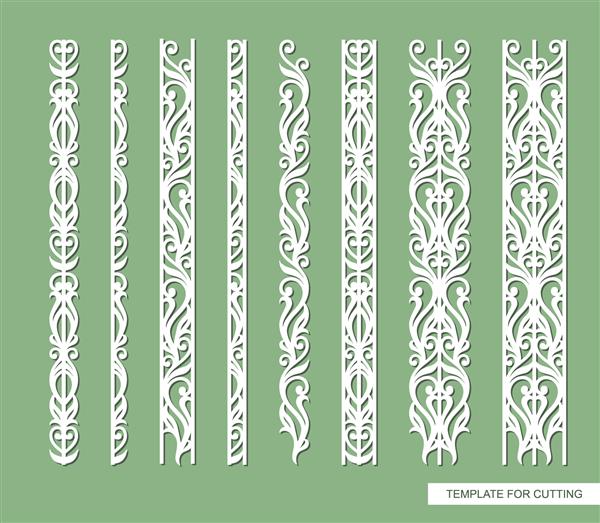 مجموعه ای از حاشیه با تزئینات گل یک الگوی تکراری بی پایان از برگ ها فرها خطوط موضوع گیاهان قالب وکتور برای برش لیزری پلاتر کاغذ مقوا پلاستیک تخته سه لا چوب فلز