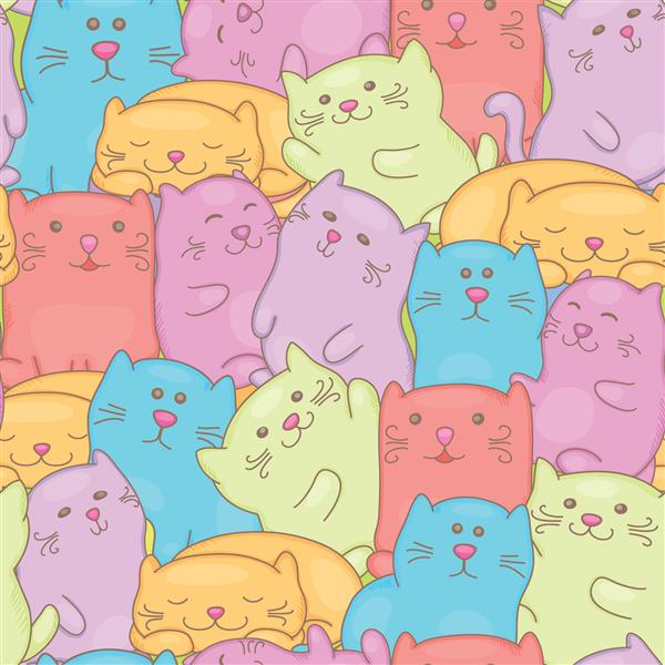 رنگارنگ بدون درز الگو با گربه های خنده دار