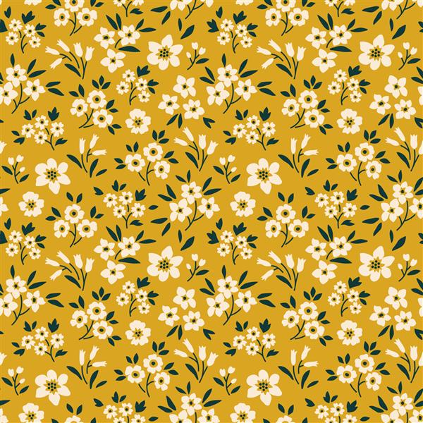 الگوی گل بدون درز برای طراحی گل های سفید کوچک پس زمینه زرد الگوی گل مدرن قالب زیبا برای چاپ مد