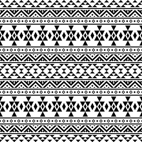 وکتور Ikat Aztec Seamless Ethnic Pattern Illustration با طرح قبیله ای در رنگ سیاه و سفید