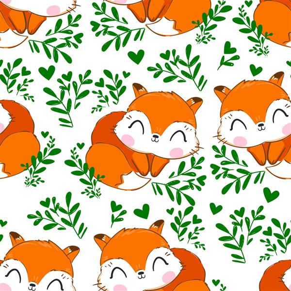 الگوی روباه و برگ تصویر برداری طرح چاپ طرح حیوانات جنگلی زیبا برای پس زمینه کودک پارچه برای نوزادان بدون درز طراحی کنید