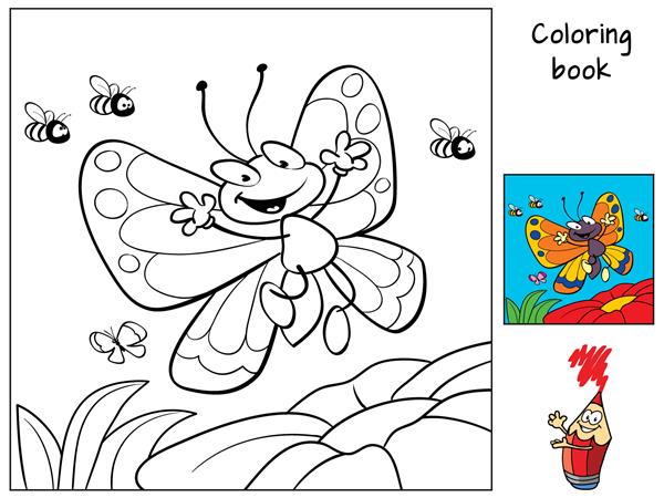 پرواز پروانه مبارک کتاب رنگ آمیزی تصویر برداری کارتونی