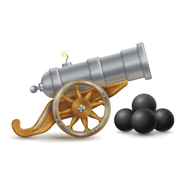 تصویر کارتونی توپ بزرگ با گلوله های توپ نماد سلاح EPS 10 حاوی شفافیت است