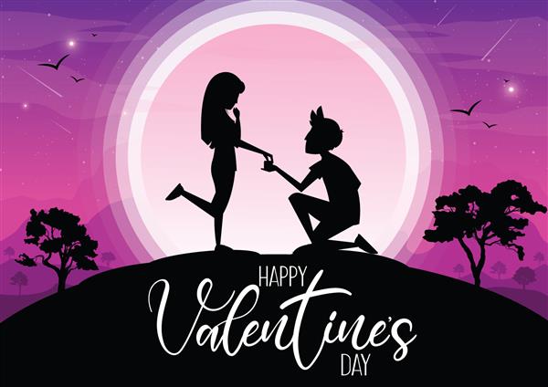 روز ولنتاین مبارک زنان و مردان شیک زیر نور ماه هدیه می دهند فضای رمانتیک